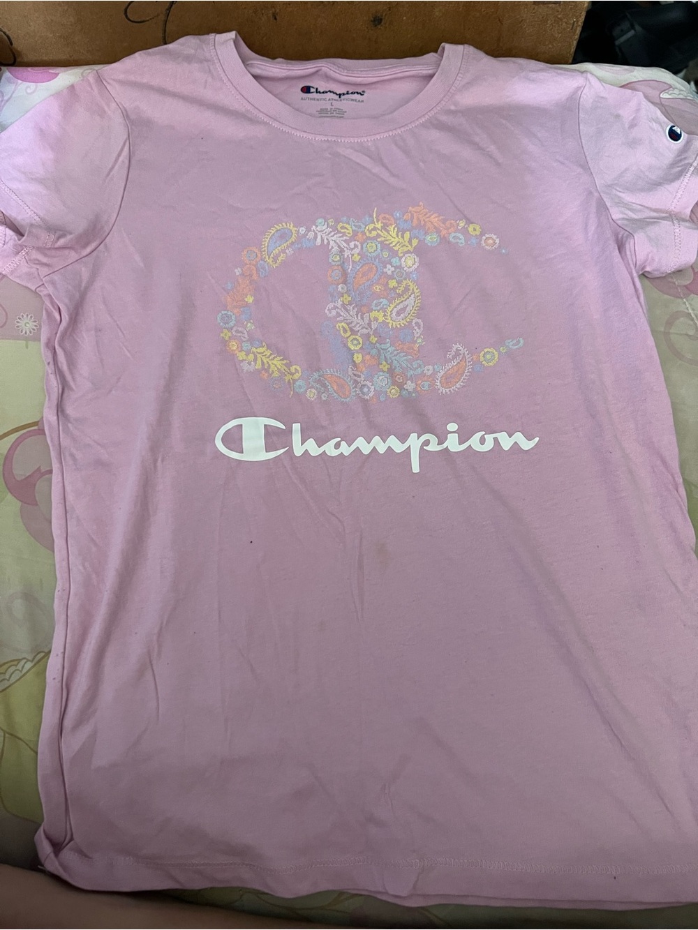 Champion Pink Tee with Floral Paisley Logo